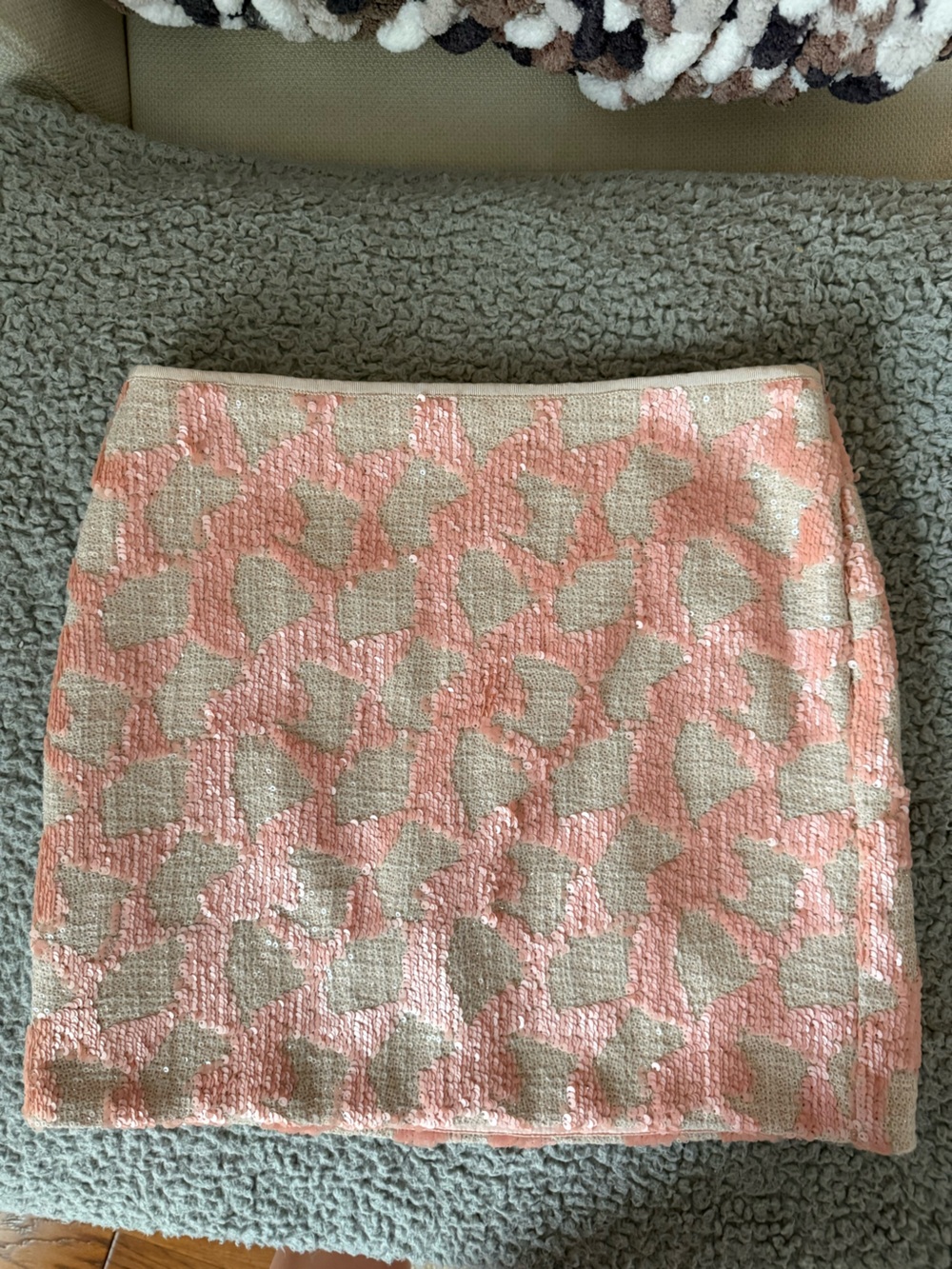 Banana Republic Sequin Embellished Pink & Beige Textured Skirt
